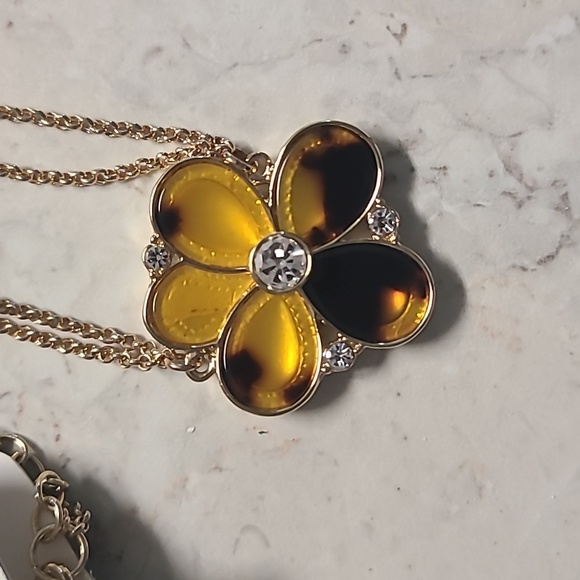 Napier Tortoise Flower Pendant, Stud Earring Set - Picture 3 of 6